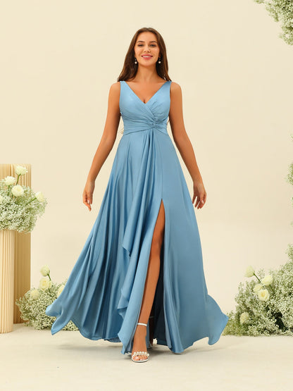 Robe de Demoiselle d'Honneur A-Line/Princess Longueur Au Sol Sans Manches à Volants avec Fente Sur Le Côté