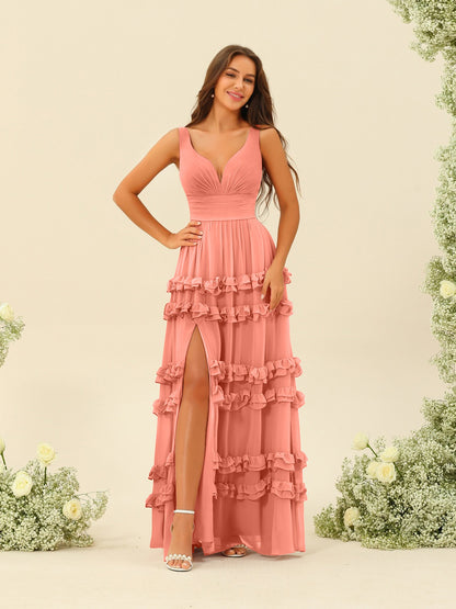 Robes de Demoiselle d'Honneur Sans Manches Coupe A-Line/Princess Longueur Au Sol avec Appliques
