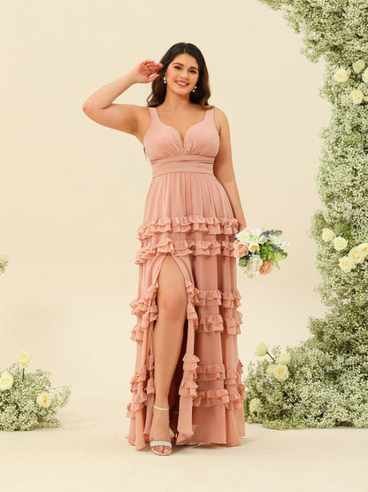 Robe de Demoiselle d'Honneur Grande Taille Sans Manches Coupe A-Line/Princess Longueur Au Sol avec Appliques