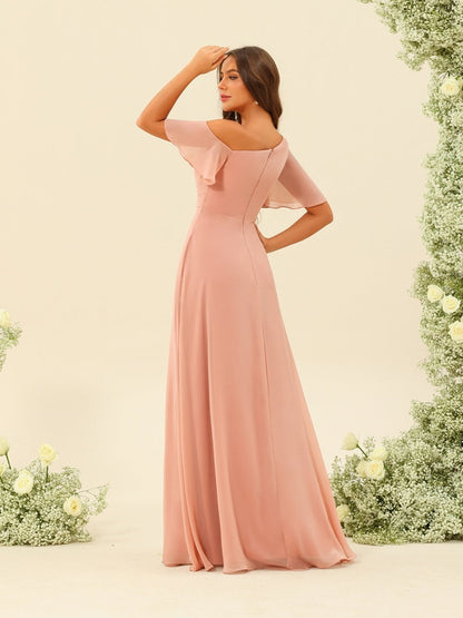Robes de Demoiselle d'Honneur A-Line/Princess à Une Épaule et Longueur Au Sol avec Fente Sur Le Côté