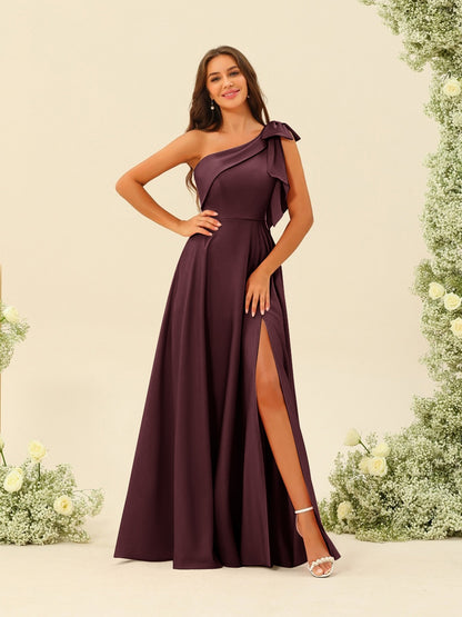 Robes de Demoiselle d'Honneur A-Line/Princess à Une Épaule et à Fente Latérale