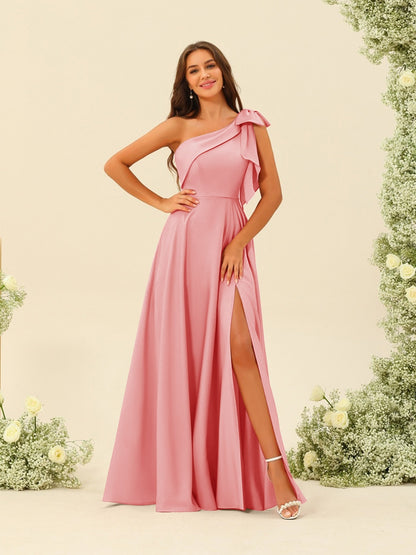 Robes de Demoiselle d'Honneur A-Line/Princess à Une Épaule et à Fente Latérale