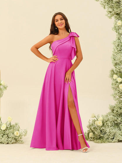 Robes de Demoiselle d'Honneur A-Line/Princess à Une Épaule et à Fente Latérale