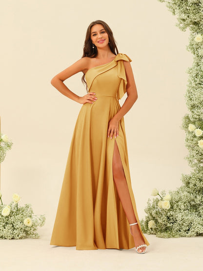 Robes de Demoiselle d'Honneur A-Line/Princess à Une Épaule et à Fente Latérale