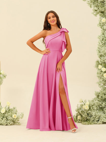 Robes de Demoiselle d'Honneur A-Line/Princess à Une Épaule et à Fente Latérale