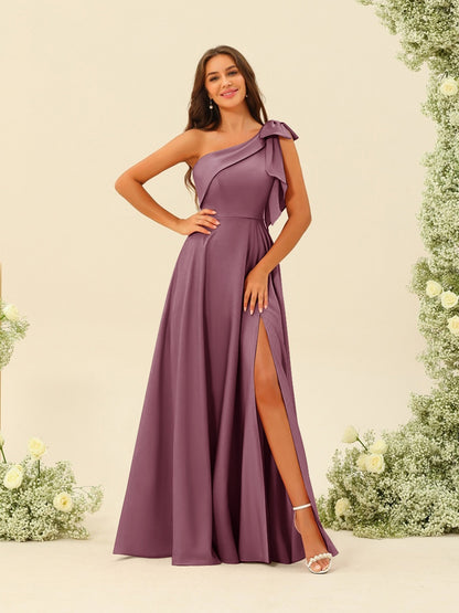 Robes de Demoiselle d'Honneur A-Line/Princess à Une Épaule et à Fente Latérale