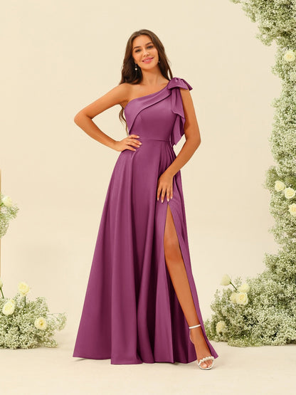 Robes de Demoiselle d'Honneur A-Line/Princess à Une Épaule et à Fente Latérale