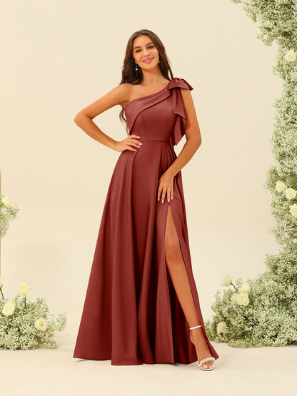 Robes de Demoiselle d'Honneur A-Line/Princess à Une Épaule et à Fente Latérale