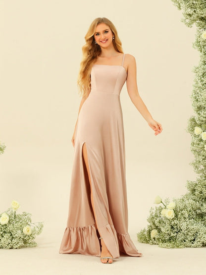 Robes de Demoiselle d'Honneur à Bretelles Spaghetti A-Line/Princess à Lacets et à Fente Latérale