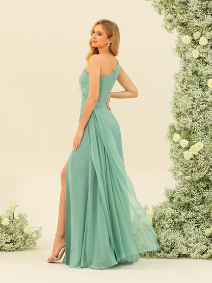 Robe de Demoiselle d'Honneur Longue à Volants et Fente Latérale Fourreau/Colonne Asymétrique