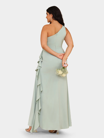 Robe de Soirée Fourreau/Colonne à Une Épaule Sans Manches avec Volants