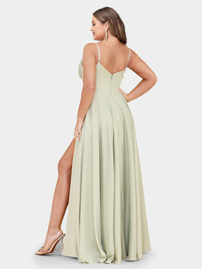 Robe de Soirée Grande Taille Sans Manches, Coupe Trapèze/Princesse, Bretelles Spaghetti et Fronces