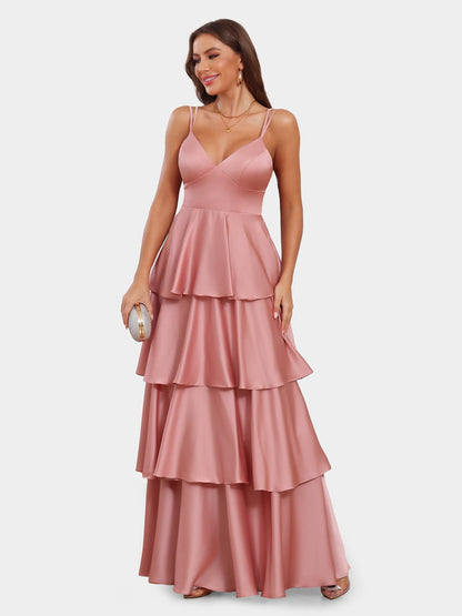 Robe de Soirée Trapèze/Princesse à Bretelles Spaghetti Sans Manches avec Volants
