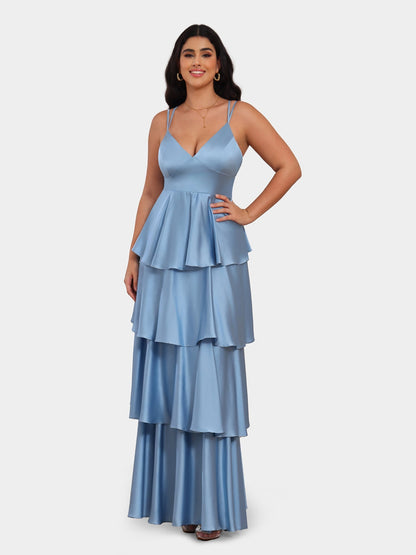 Robe de Soirée Trapèze/Princesse à Bretelles Spaghetti Sans Manches avec Volants