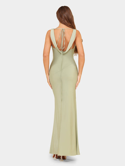 Robe de Soirée Fourreau/Colonne à Décolleté Plongeant En V Sans Manches avec Fronces