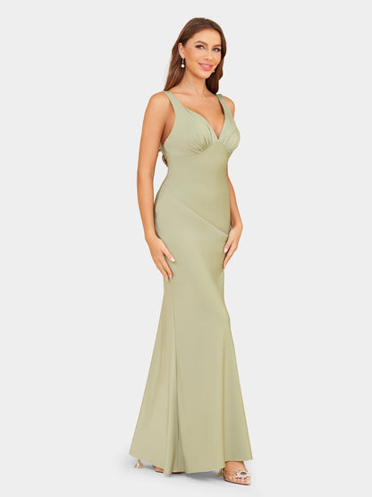 Robe de Soirée Fourreau/Colonne à Décolleté Plongeant En V Sans Manches avec Fronces