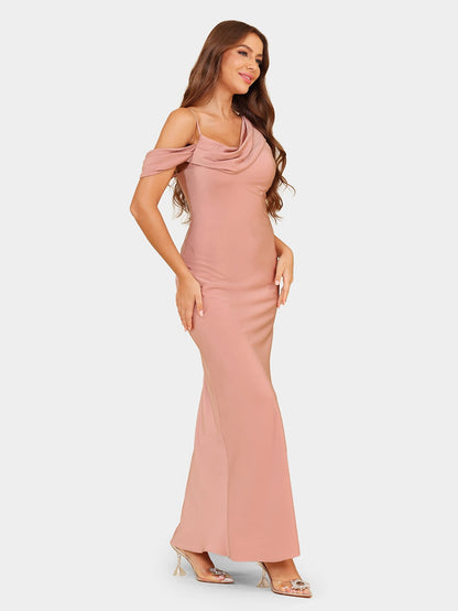 Robe de Soirée Asymétrique à Manches Courtes et à Col Montant avec Fronces