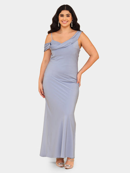 Robe de Soirée Asymétrique à Manches Courtes et à Col Montant avec Fronces