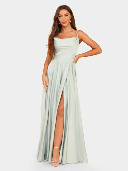 Robe de Soirée Trapèze/Princesse à Bretelles Spaghetti Sans Manches avec Fente Sur Le Côté