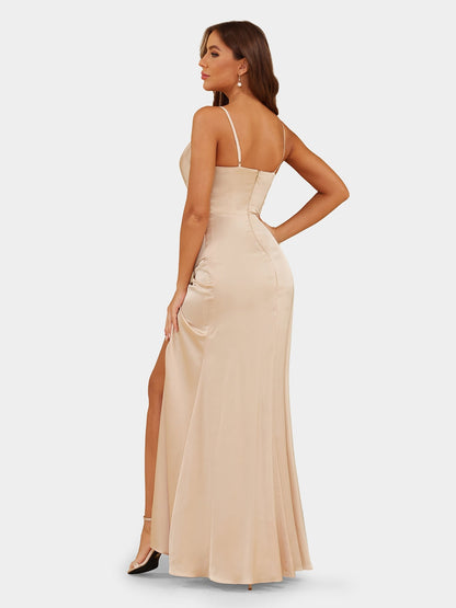 Robe de Soirée Fourreau/Colonne à Bretelles Spaghetti Sans Manches avec Fronces