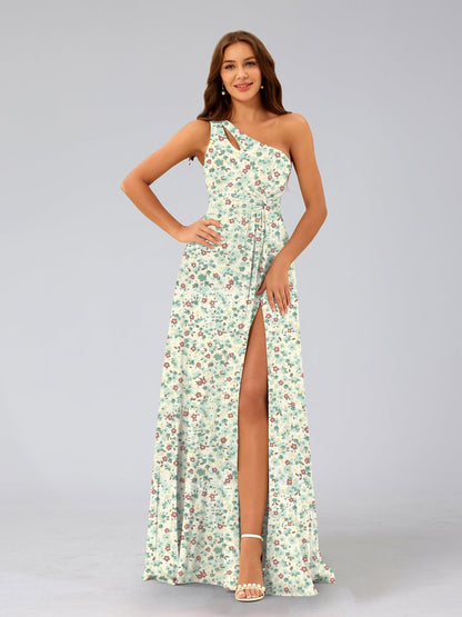 Robes de Demoiselled'Honneur Trapèze/Princesse Asymétriques Sans Manches à Volants et à Fleurs