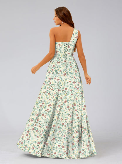 Robes de Demoiselled'Honneur Trapèze/Princesse Asymétriques Sans Manches à Volants et à Fleurs