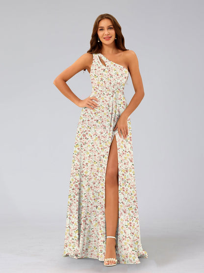 Robes de Demoiselled'Honneur Trapèze/Princesse Asymétriques Sans Manches à Volants et à Fleurs