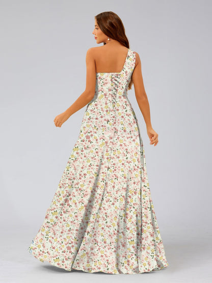 Robes de Demoiselled'Honneur Trapèze/Princesse Asymétriques Sans Manches à Volants et à Fleurs