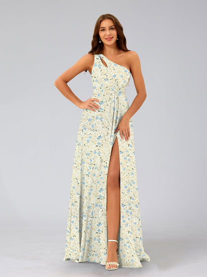 Robes de Demoiselled'Honneur Trapèze/Princesse Asymétriques Sans Manches à Volants et à Fleurs