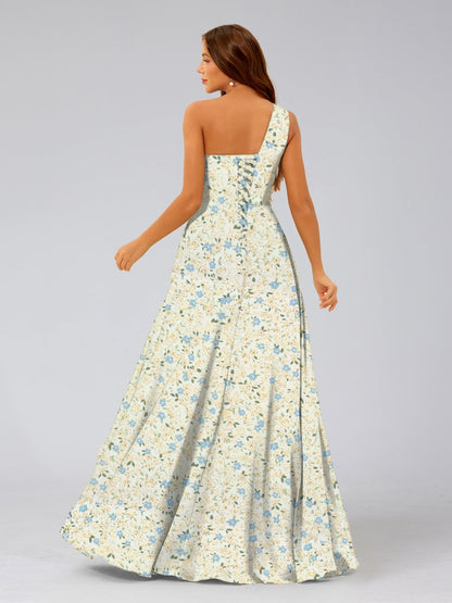 Robes de Demoiselled'Honneur Trapèze/Princesse Asymétriques Sans Manches à Volants et à Fleurs
