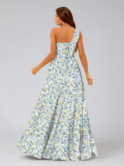 Robes de Demoiselled'Honneur Trapèze/Princesse Asymétriques Sans Manches à Volants et à Fleurs