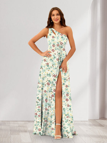 Robes de Demoiselled'Honneur Trapèze/Princesse Asymétriques Sans Manches à Volants et à Fleurs