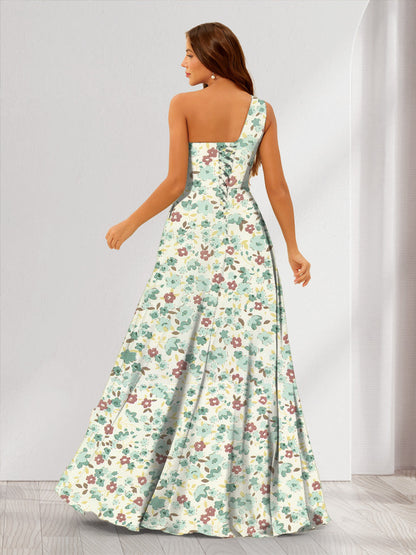 Robes de Demoiselled'Honneur Trapèze/Princesse Asymétriques Sans Manches à Volants et à Fleurs