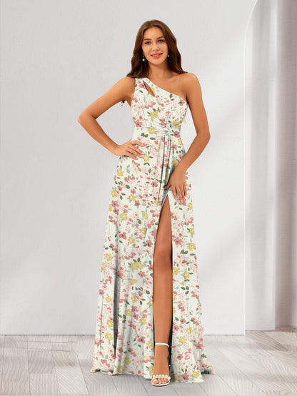 Robes de Demoiselled'Honneur Trapèze/Princesse Asymétriques Sans Manches à Volants et à Fleurs