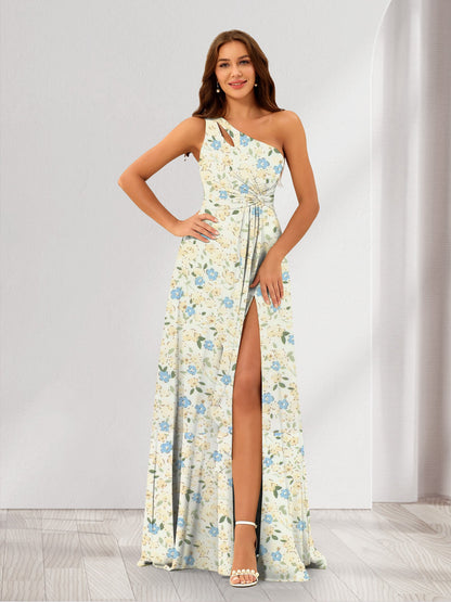 Robes de Demoiselled'Honneur Trapèze/Princesse Asymétriques Sans Manches à Volants et à Fleurs