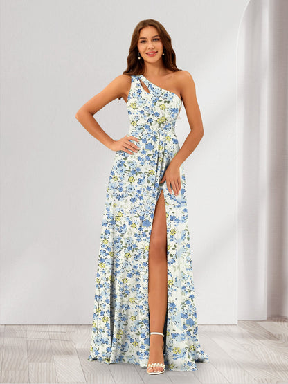 Robes de Demoiselled'Honneur Trapèze/Princesse Asymétriques Sans Manches à Volants et à Fleurs