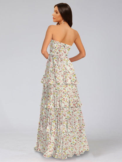 Robes de Demoiselled'Honneur à Fleurs, Fourreau/Colonne, Sans Bretelles, Sans Manches, à Volants