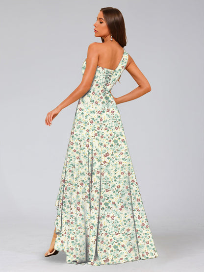 Robes de Demoiselled'Honneur Trapèze/Princesse Asymétriques Sans Manches à Volants et à Fleurs