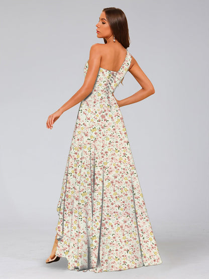 Robes de Demoiselled'Honneur Trapèze/Princesse Asymétriques Sans Manches à Volants et à Fleurs