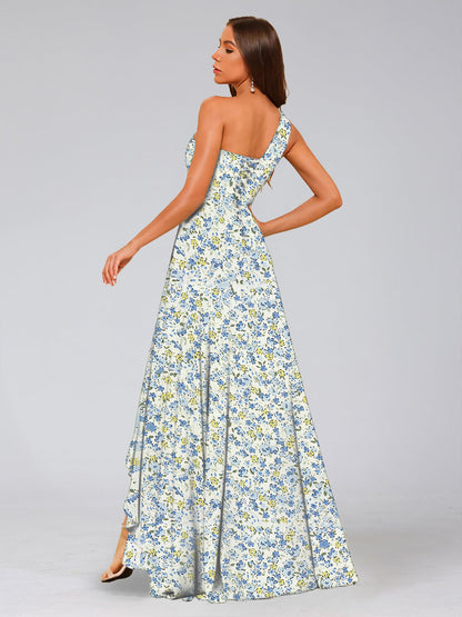 Robes de Demoiselled'Honneur Trapèze/Princesse Asymétriques Sans Manches à Volants et à Fleurs