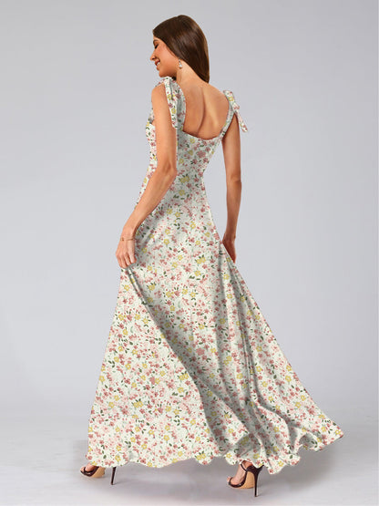 Robe de Demoiselled'Honneur Trapèze/Princesse, Col Carré, Sans Manches, Fendue Sur le Côté, Motif Floral