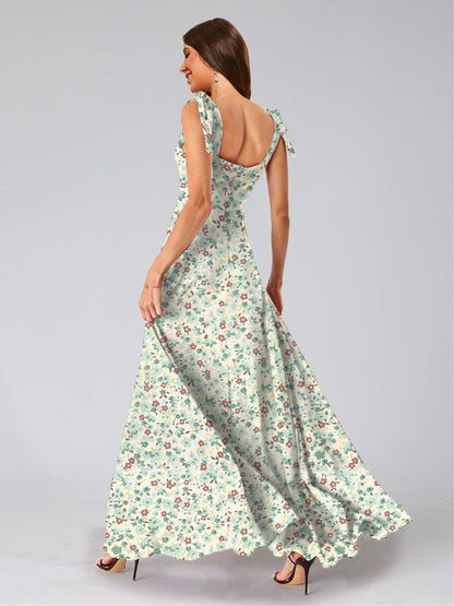 Robe de Demoiselled'Honneur Trapèze/Princesse, Col Carré, Sans Manches, Fendue Sur le Côté, Motif Floral