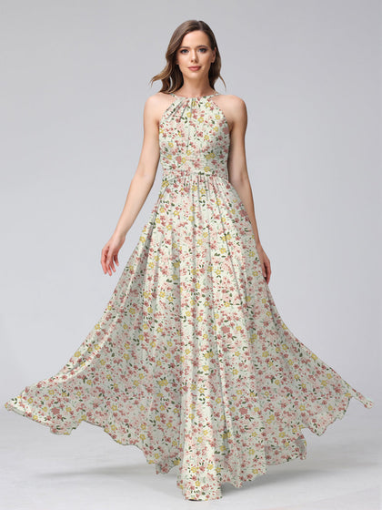 Robes de Demoiselled'Honneur à Fleurs Froncées, Coupe A-Line/Princesse, Dos Nu, Sans Manches
