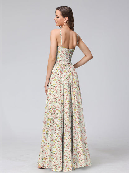 Robes de Demoiselled'Honneur à Fleurs Froncées, Coupe A-Line/Princesse, Dos Nu, Sans Manches
