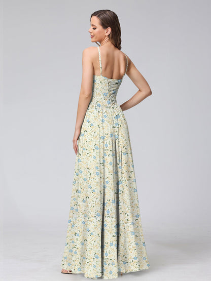 Robes de Demoiselled'Honneur à Fleurs Froncées, Coupe A-Line/Princesse, Dos Nu, Sans Manches