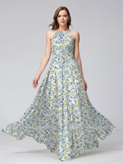 Robes de Demoiselled'Honneur à Fleurs Froncées, Coupe A-Line/Princesse, Dos Nu, Sans Manches