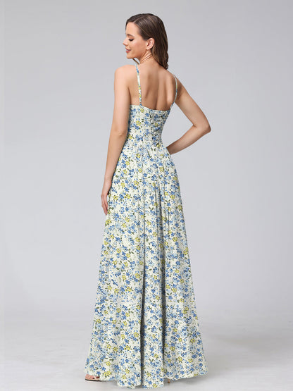 Robes de Demoiselled'Honneur à Fleurs Froncées, Coupe A-Line/Princesse, Dos Nu, Sans Manches