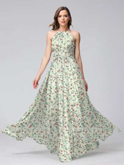 Robes de Demoiselled'Honneur à Fleurs Froncées, Coupe A-Line/Princesse, Dos Nu, Sans Manches