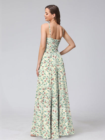 Robes de Demoiselled'Honneur à Fleurs Froncées, Coupe A-Line/Princesse, Dos Nu, Sans Manches