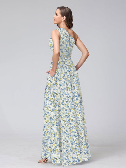 Robes de Demoiselled'Honneur Trapèze/Princesse Asymétriques Sans Manches à Volants et à Fleurs
